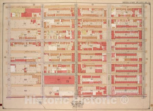 Historic Map - 1903 Brooklyn (New York, N.Y.) Vol. 1, Double Page Plate No. 35; Part Of Ward 8, Section 3; [52Nd St, 5Th Ave; Including 60Th St, 1St Ave.] - Vintage Wall Art