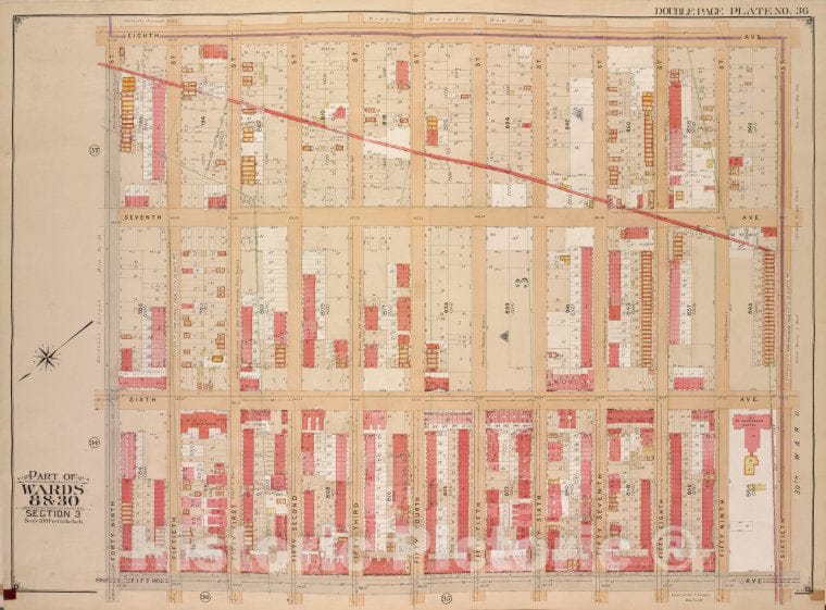 Historic Map - 1903 Brooklyn (New York, N.Y.) Vol. 1, Plate No. 36; Part Of Wards 8 & 30, Section 3; [8Th Ave, 60Th St; Including 5Th Ave, 49Th St.] - Vintage Wall Art