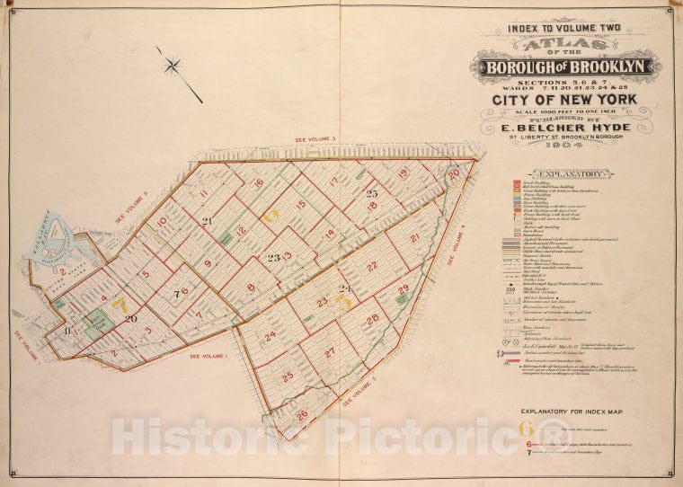 Historic Map - 1904 Brooklyn (New York, N.Y.), Atlas Of The Borough Of Brooklyn Sections 5, 6 & 7. Wards 7, 11, 20, 21, 23, 24 & 25. City Of New York. - Vintage Wall Art