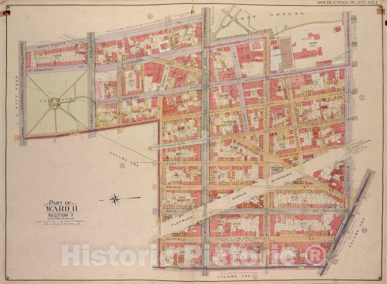 Historic Map - 1904 Brooklyn, (New York, N.Y.),North Elliott Pl, St. Edwards St Raymond St Dekalb Ave; Fulton St Bridge St Johnson St Navy St Flushing Ave, Vintage Wall Art