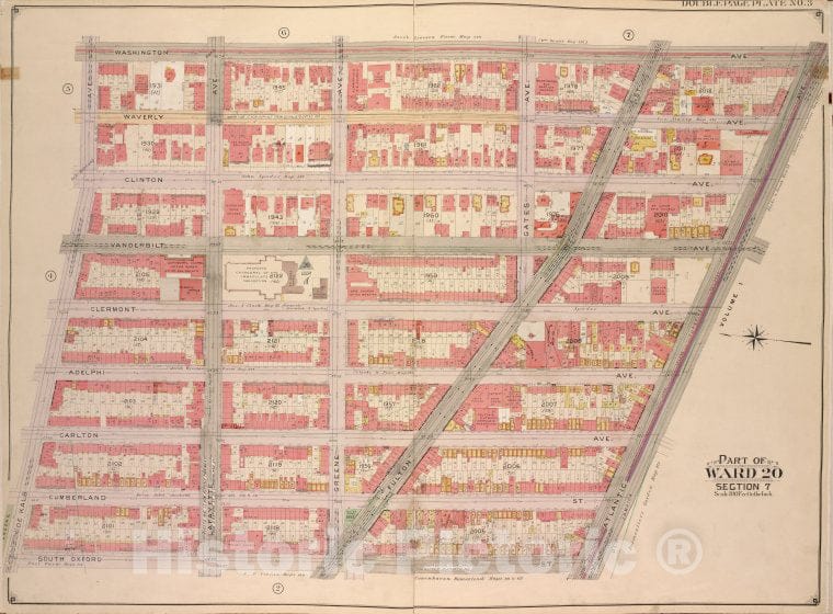 Historic Map - 1904 Brooklyn (New York, N.Y.) Part Of Ward 20, Section 7; [Bounded By Washington Ave, Atlantic Ave; Including South Oxford St, De Kalb Ave.] - Vintage Wall Art