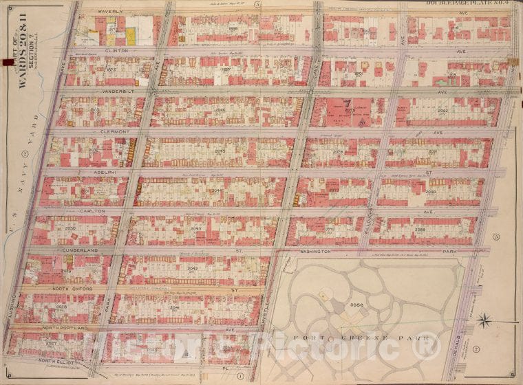 Historic Map - 1904, Brooklyn (New York, N.Y.) Vol. 2, No. 4; Part Of Wards 20 & 11, Section 7; [Bounded By Waverly Ave, De Kalb Ave; ] - Vintage Wall Art