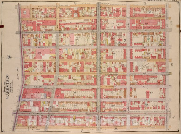 Historic Map - 1904, Brooklyn (New York, N.Y.) Vol. 2, Plate No. 5; Part Of Wards 7 & 20, Section 7; [Bounded By Kent Ave, Be Kalb Ave; ] - Vintage Wall Art
