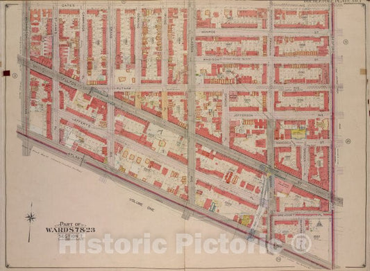 Historic Map - 1904, Brooklyn (New York, N.Y.) Vol. 2, Double Plate No. 7; Part Of Wards 7 & 23, Section 7; [Bounded By Gates Ave, Bedford Ave; ] - Vintage Wall Art