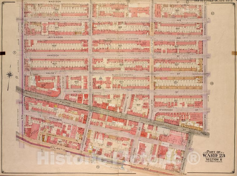 Historic Map - 1904, Brooklyn (New York, N.Y.) Vol. 2, No. 8; Part Of Ward 23, Sectio 6; [Bounded By Madison St, Tompkins Ave; ] - Vintage Wall Art