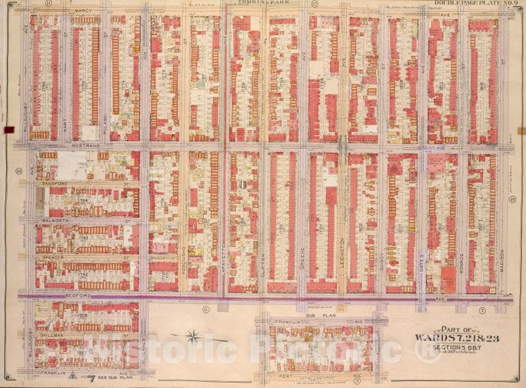 Historic Map - 1904 Brooklyn, (New York, N.Y.),Marcy Ave, Madison St Bedford Ave; De Kalb Ave, Franklin Ave, Willoughby Ave, Franklin Ave, De Kalb Ave. - Vintage Wall Art