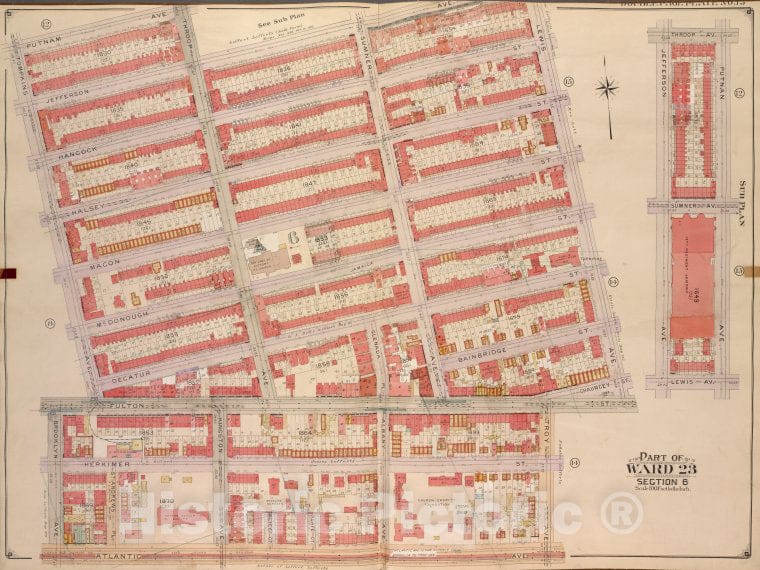 Historic Map - 1904 Brooklyn, (New York, N.Y.),Putnan Ave, Throop Ave, Jefferson Ave, Lewis Ave, Chauncey St; Fulton St Troy Ave, Atlantic Ave, Brooklyn A - Vintage Wall Art