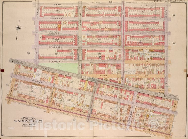 Historic Map - 1904, Brooklyn (New York, N.Y.) Part Of Wards 23 & 25, [Macon St, Patchen Ave, Buffalo Ave; Atlantic Ave, Troy Ave, Fulton St, Lewis Ave. - Vintage Wall Art