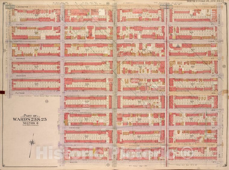 Historic Map - 1904, Brooklyn (New York, N.Y.) Part Of Wards 23 & 25, Section 6; [Lexington Ave, Patchen Ave, Macon St; Lewis Ave, Putnam Ave, Sumner Ave.] - Vintage Wall Art