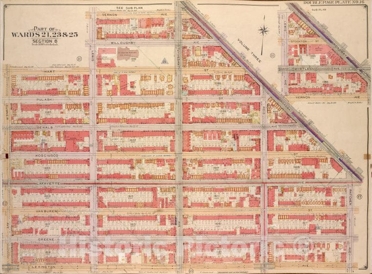 Historic Map - 1904 Brooklyn, (New York, N.Y.),Vernon Ave, Broadway, Patchen Ave; Lexington Ave, Sumner Ave, Hart St Lewis Ave, Broadway, Vernon Ave, Le - Vintage Wall Art
