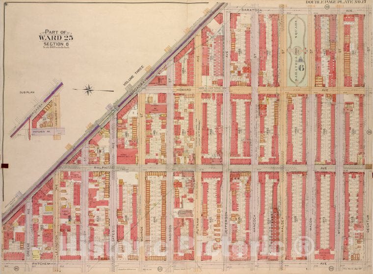 Historic Map - 1904 Brooklyn (New York, N.Y.) Vol. 2, Plate No. 17; Part Of Ward 25, Section 6; [Broadway, Saratoga Ave; Including Decatur St, Patchen Ave.] - Vintage Wall Art