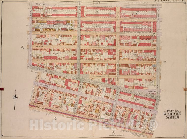 Historic Map - 1904, Brooklyn (New York, N.Y.) Part Of Ward 25, Section 6; [Decatur St, Saratoga Ave, Hull St; Atlantic Ave, Buffalo Ave, Fulton St, Patchen Ave. - Vintage Wall Art