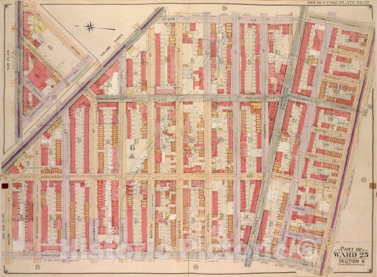 Historic Map - 1904 Brooklyn, (New York, N.Y.), Broadway, Stone Ave, Fulton St Eastern Parkway; Including Atlantic Ave, Saratoga Ave, Macon St Hopkinson Ave; - Vintage Wall Art