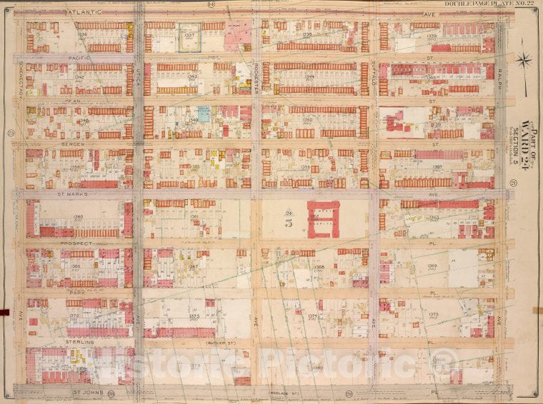 Historic Map - 1904, Brooklyn (New York, N.Y.) Vol. 2, No. 22; Part Of Ward 24, Section 5; [Bounded By Atlantic Ave; ] - Vintage Wall Art