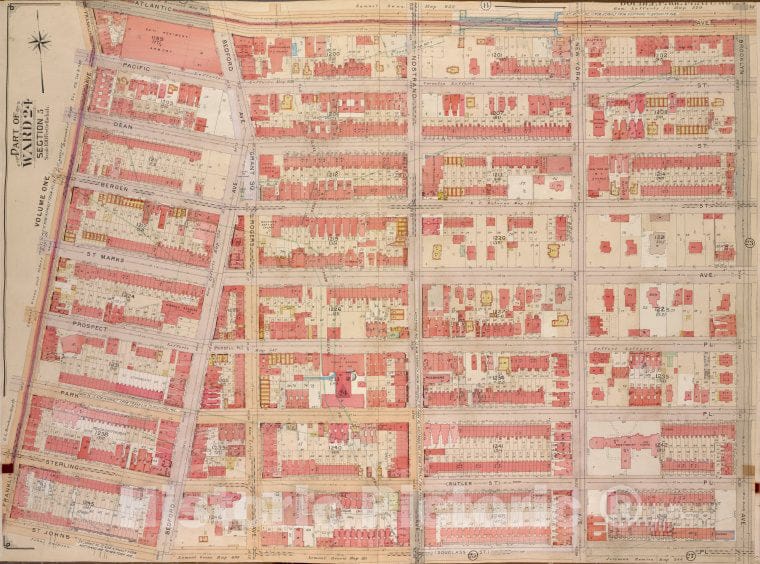 Historic Map - 1904, Brooklyn (New York, N.Y.) Vol. 2, No. 24; Part Of Ward 24, Section 5; [Bounded By Atlantic Ave, Brooklyn Ave; ] - Vintage Wall Art