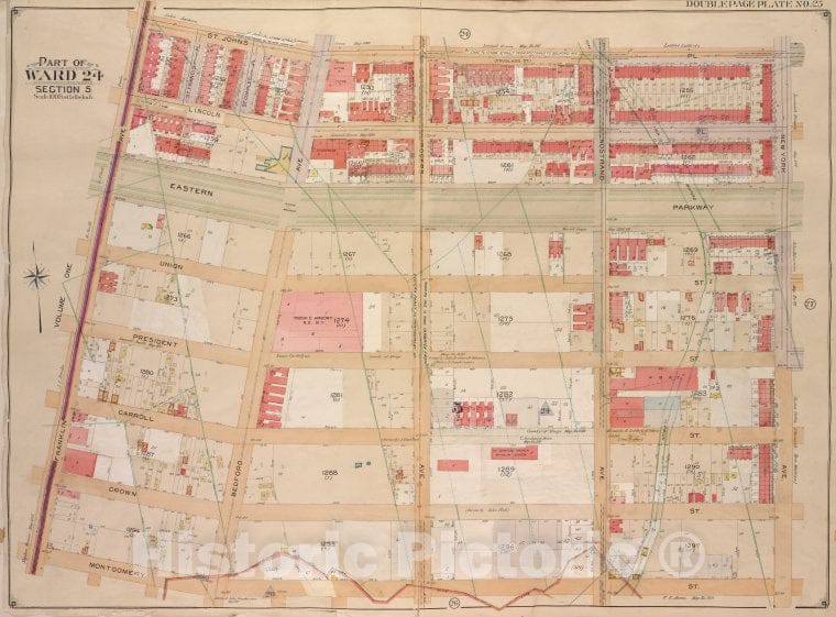 Historic Map - 1904, Brooklyn (New York, N.Y.) Vol. 2, No. 25; Part Of Ward 24, Section 5; [Bounded By St. Johns Pl. (Douglass St.); ] - Vintage Wall Art