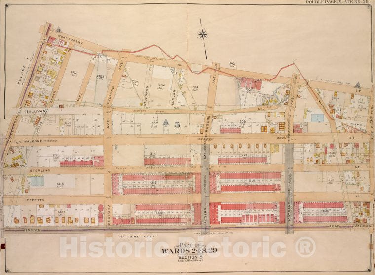 Historic Map - 1904 Brooklyn (New York, N.Y.) Wards 24 & 29, Section 5; [Montgomery St New York Ave, Lincoln Road; Lefferts St Sterling St Malbone St Franklin Ave. - Vintage Wall Art