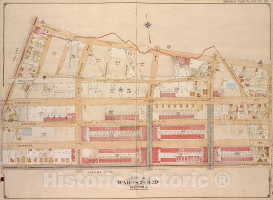 Historic Map - 1904 Brooklyn (New York, N.Y.) Wards 24 & 29, Section 5; [Montgomery St New York Ave, Lincoln Road; Lefferts St Sterling St Malbone St Franklin Ave. - Vintage Wall Art