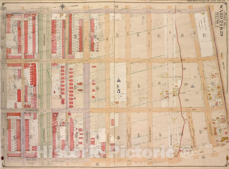 Historic Map - 1904 Brooklyn (New York, N.Y.) Wards 24 & 29, Section 5; [Albany Ave, East New York Ave. (Old Earl St.); New York Ave, St. Johns Pl. (Douglass St.) - Vintage Wall Art