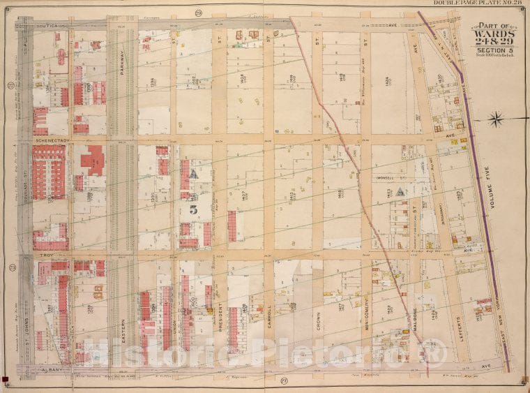 Historic Map - 1904, Brooklyn (New York, N.Y.) Part Of Wards 24 & 29,[Utica Ave, East New York Ave. (Earl St.); Albany Ave, St. Johns Pl. (Douglass St.) - Vintage Wall Art