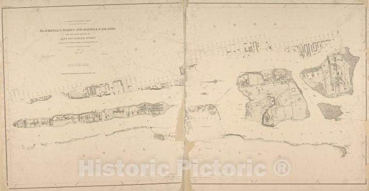Historic 1886 Map - Blackwell'S, Ward'S And Randall'S Islands And Adjacent Shores Of - Vintage Wall Art