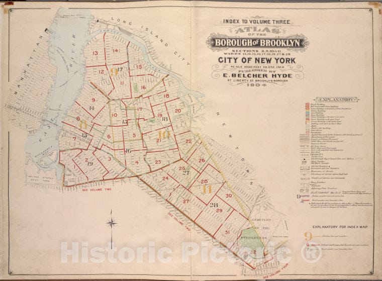 Historic Map - 1904 Brooklyn (New York, N.Y.), Atlas Of The Borough Of Brooklyn. Sections 8, 9, 10 & 11. Wards 13, 14, 15, 16, 17, 18, 19, 27 & 28. C - Vintage Wall Art