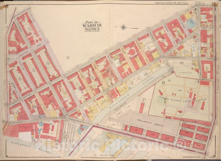 Historic Map - 1904 Brooklyn, (New York, N.Y.), Lee Ave, Taylor St Wythe Ave, Franklin Ave, Flushing Ave, Washington Ave, Wallabout Channel, Division Ave, Vintage Wall Art