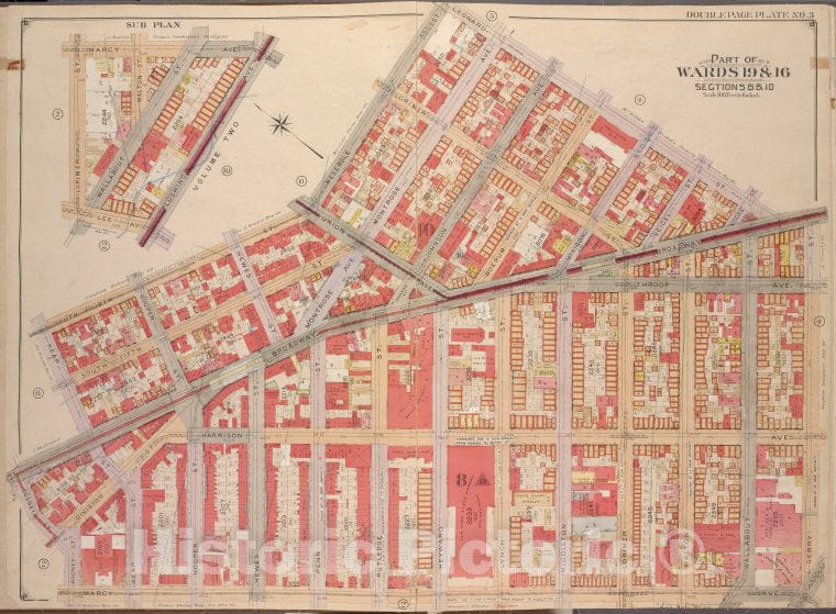 Historic Map - 1904 Brooklyn, (New York, N.Y.), Leonard St Gerry St Marcy Ave, Rodney St Broadway; Including Keap St South Fourth St Meserole St. - Vintage Wall Art