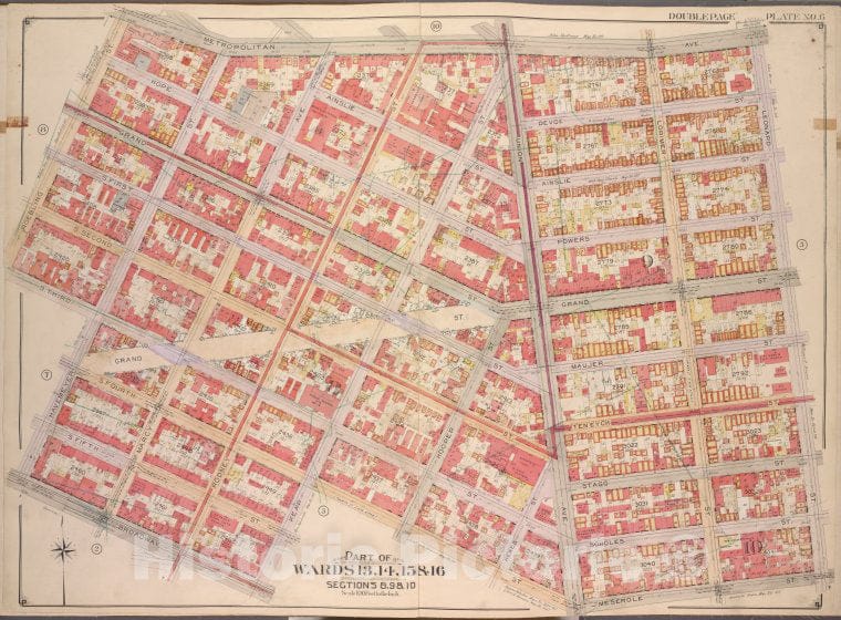 Historic Map - 1904 Brooklyn, (New York, N.Y.), Metropolitan Ave, Leonard St Meserole St S. Fourth St Keap St Broadway; Including Havemeyer St S. Third St R - Vintage Wall Art