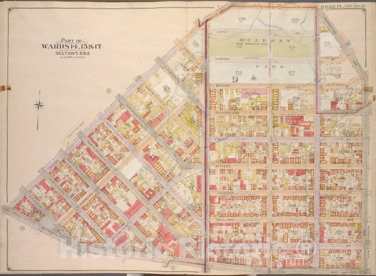 Historic Map - 1904, Brooklyn (New York, N.Y.) Vol. 3, No. 10; Part Of Wards 15 & 17, Sections 8 & 9; Bounded By Engert Ave, Manhattan Ave, Metropolitan Ave; - Vintage Wall Art