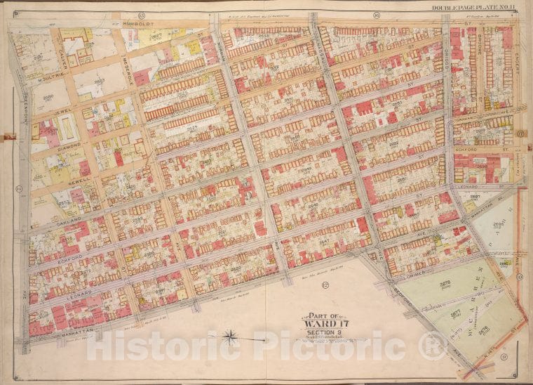 Historic Map - 1904 Brooklyn (New York, N.Y.) Part Of Ward 17, [Humboldtdt St, Engert Ave, Bedford Ave; Manhattan Ave, Greenpoint Ave, Calyer St, Meserole Ave. - Vintage Wall Art