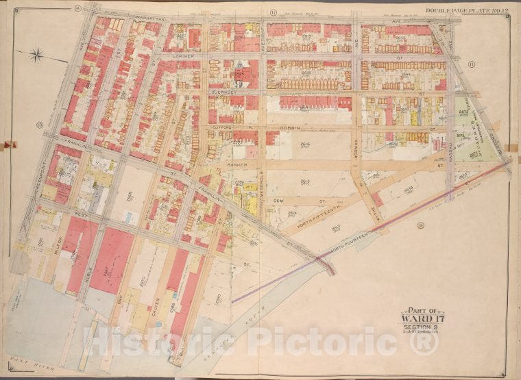 Historic Map - 1904, Brooklyn (New York, N.Y.) Part Of Ward 17, [Manhattan Ave, Bedford Ave, North Fourteenth St; Bushwick Creek, East River, Greenpoint Ave.] - Vintage Wall Art