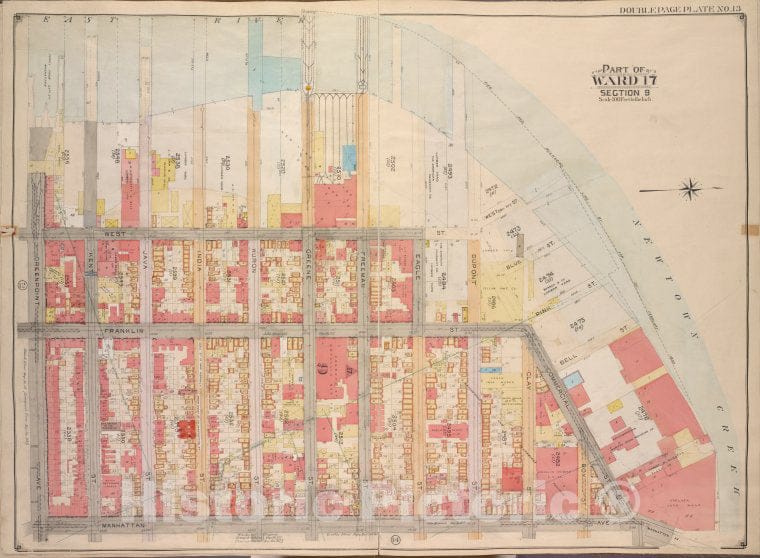 Historic Map - 1904, Brooklyn (New York, N.Y.) Vol. 3, Plate No. 13; Part Of Ward 17, Section 9; [Bounded By East River, Newtown Creek; ] - Vintage Wall Art