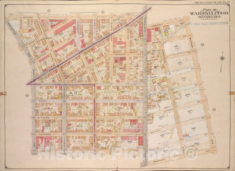 Historic Map - 1904, Brooklyn (New York, N.Y.) Wards 15, 17 & 18, Sections 9 & 10; [Engert (Van Pelt .), Morgan ; Maspeth, Skillman, Manhattan - Vintage Wall Art