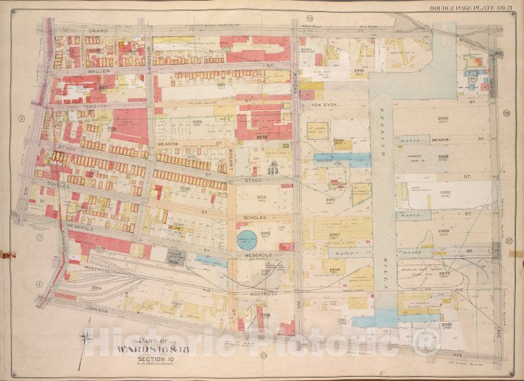 Historic Map - 1904, Brooklyn (New York, N.Y.) Vol. 3, No. 21; Part Of Wards 16 & 18, Section 10; [Bounded By Grand St, Varick Ave; ] - Vintage Wall Art