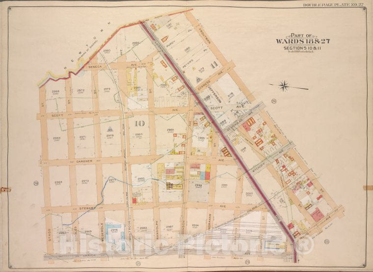 Historic Map - 1904, Brooklyn (New York, N.Y.) Vol. 3, No. 22; Part Of Wards 18 & 27, Sections 10 & 11; [Bounded By Newtown Creek, Troutman St; ] - Vintage Wall Art