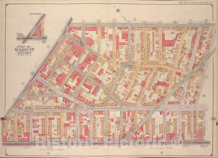 Historic Map - 1904, Brooklyn (New York, N.Y.) [Central Ave, Hart St Lawton St; Broadway, Flushing Ave.]; Sub Plan [Flushing Ave, Broadway, Sumner Pl.] - Vintage Wall Art