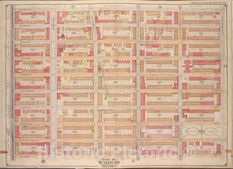 Historic Map - 1904, Brooklyn (New York, N.Y.) Vol. 3, Plate No. 29; Part Of Ward 28, Section 11; [Palmetto St, Knickerbocker Ave; ] - Vintage Wall Art