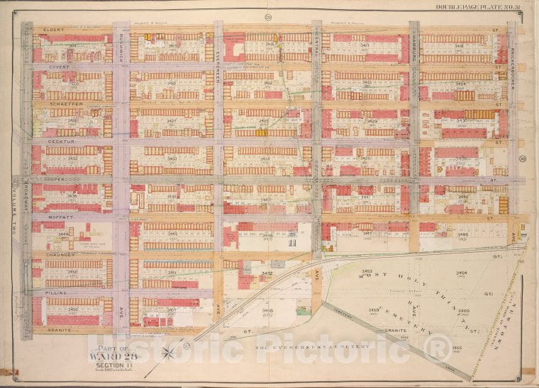 Historic Map - 1904, Brooklyn (New York, N.Y.) Vol. 3, Plate No. 31; Part Of Ward 28, Section 11; [Eldert St, Knickerbocker Ave; ] - Vintage Wall Art