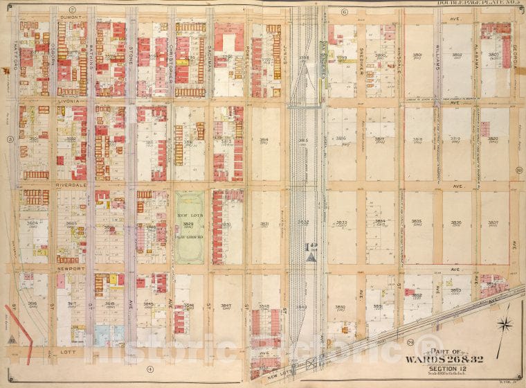 Historic Map - 1905, Brooklyn (New York, N.Y.) Vol. 4, No. 5; Part Of Wards 26 & 32; Sections 12; [Bounded By Dumont Ave, Georgia Ave, New Lots Ave; ] - Vintage Wall Art