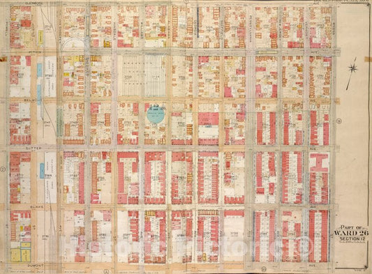 Historic Map - 1905 Brooklyn (New York, N.Y.) Vol. 4, Plate No. 6; Part Of Ward 26; Sections 12; [Glenmore Ave, Wyona St; Including Dumont Ave, Powell St.] - Vintage Wall Art