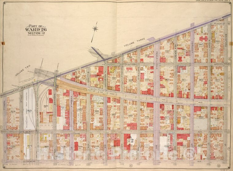 Historic Map - 1905, Brooklyn (New York, N.Y.) Vol. 4, No. 7; Part Of Ward 26; Sections 12; [Bounded By East New York Ave, Jamaica Ave, Bradford St; ] - Vintage Wall Art