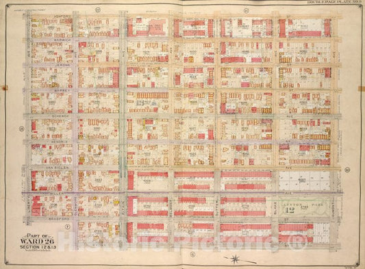 Historic Map - 1905, Brooklyn (New York, N.Y.) Part Of Ward 26; Sections 12 & 13; Ashford St, Dumont Ave, Wyona St; Glenmore Ave, Bradford St, Liberty Ave. - Vintage Wall Art