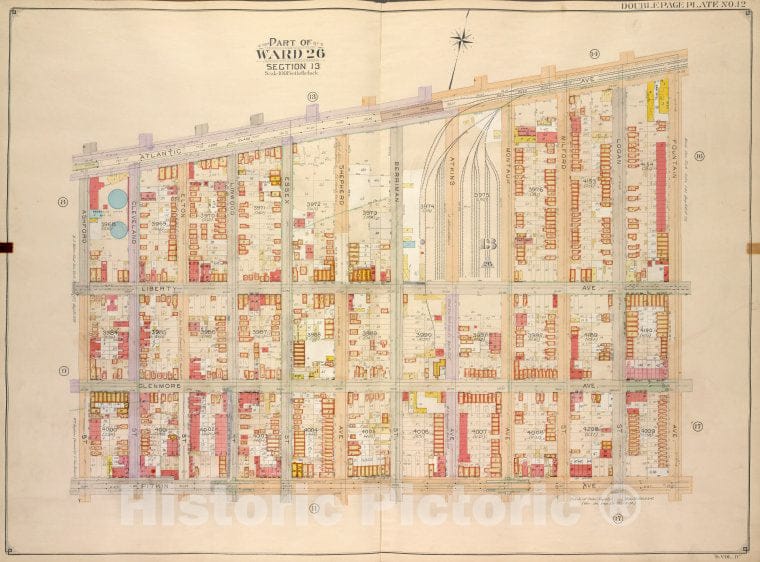 Historic Map - 1905, Brooklyn (New York, N.Y.) Vol. 4, Plate No. 12; Part Of Ward 26; Sections 13; [Atlantic Ave, Fountain Ave; ] - Vintage Wall Art