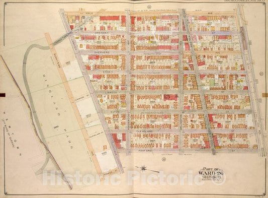 Historic Map - 1905, Brooklyn (New York, N.Y.) Part Of Ward 26; Sections 13; [Hale Ave, Atlantic Ave, Ashford St; Jamaica Ave, Warwick St, Sunnyside Ave.] - Vintage Wall Art