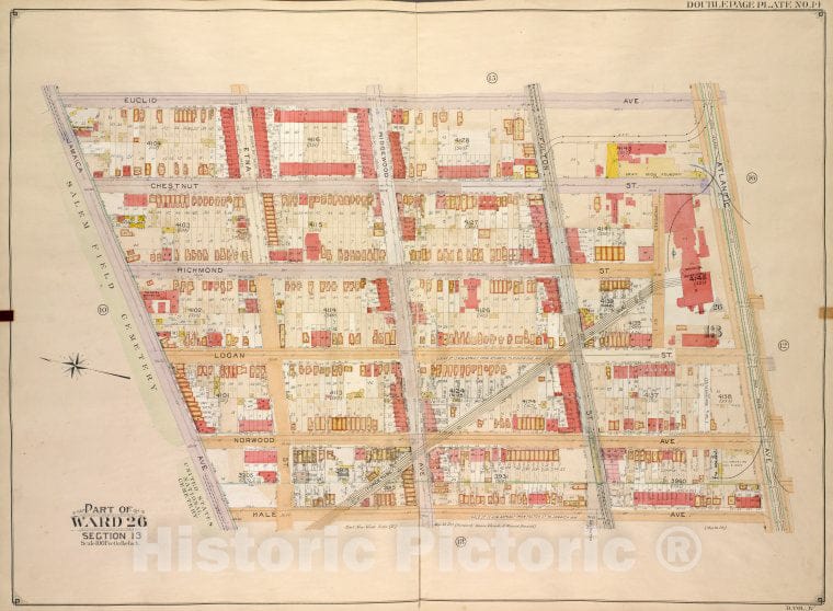 Historic Map - 1905, Brooklyn (New York, N.Y.) Vol. 4, Plate No. 14; Part Of Ward 26; Sections 13; [Euclid Ave, Atlantic Ave; ] - Vintage Wall Art