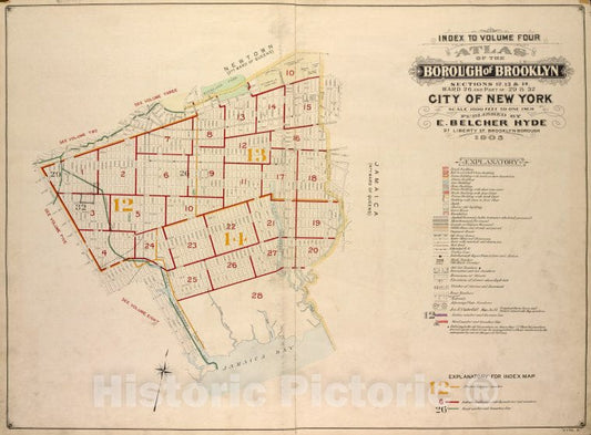 Historic Map - 1905 Brooklyn (New York, N.Y.),Borough Of Brooklyn. Sections 12, 13 & 14. Wards 26 And 29 & 32. City Of New York. E. Belcher Hyde, 97 Liberty, Brook - Vintage Wall Art