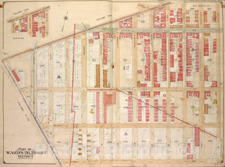 Historic Map - 1905 Brooklyn, (New York, N.Y.), East New York Ave, St. Johns Pl, Bristol St. Including Dumont Ave, East Ninetyeight St, East New - Vintage Wall Art