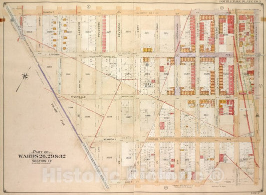 Historic Map - 1905, Brooklyn (New York, N.Y.) Vol. 4, No. 3; Part Of Wards 26, 29 & 32; Sections 12; [Bounded By Dumont Ave, Thatford St, Lott Ave; ] - Vintage Wall Art