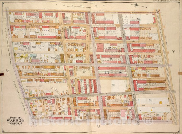 Historic Map - 1905, Brooklyn (New York, N.Y.) Vol. 4, Plate No. 15; Part Of Ward 26; Sections 13; [Elderts Lane, Atlantic Ave; ] - Vintage Wall Art